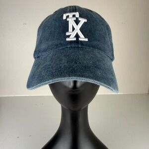 Adams Texas TX Block Raised Logo Faded Navy Leather Strapback Hat